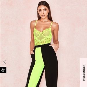 House of CB XS NADIA NEON YELLOW LACE BODYSUIT NWT Never Worn